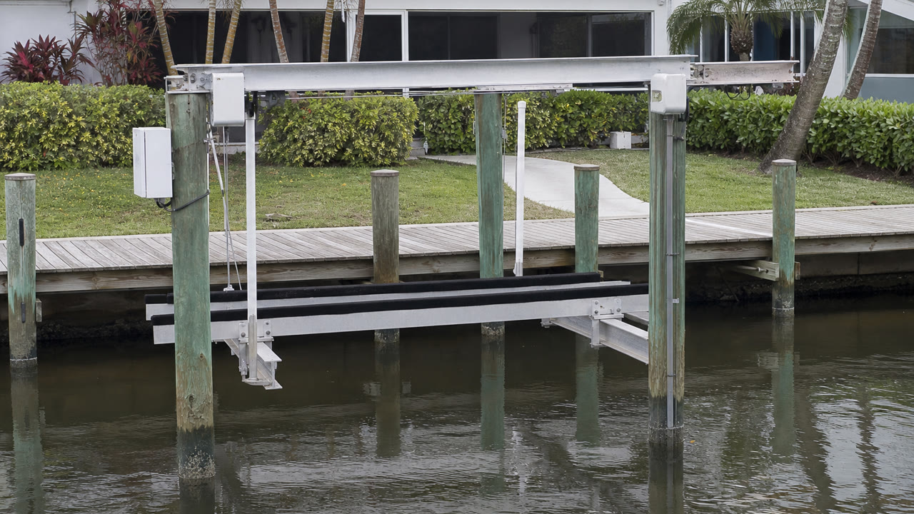Finished boat lift repair result at a Naples waterfront property