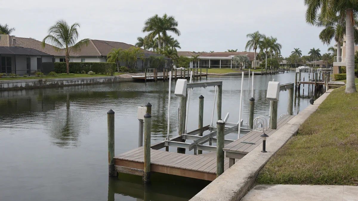 Dock access, canal layout, and lift location can affect timing, tools, and what should be checked first.